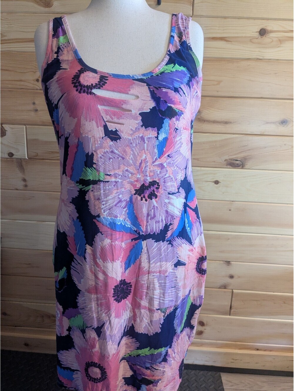 Jolie & Joy Womens Plus 2X Pink Floral Knit Scoop Neck Tank Sheath Dress